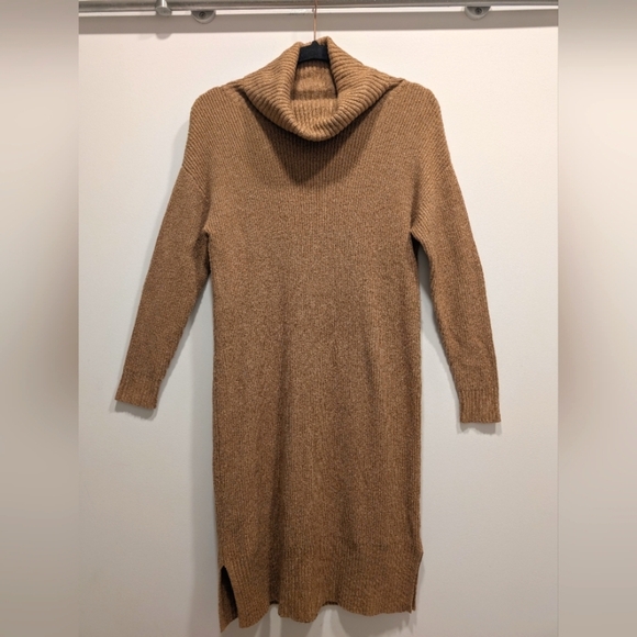 Tan Cowl Turtleneck Long Sleeve Sweater Dress Size Small Petite - Picture 1 of 5